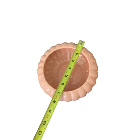 Haeger Floral Pottery MCM Ribbed Shallow Pink Vase Planter w Sticker 8" x 3" - Picture 7 of 8